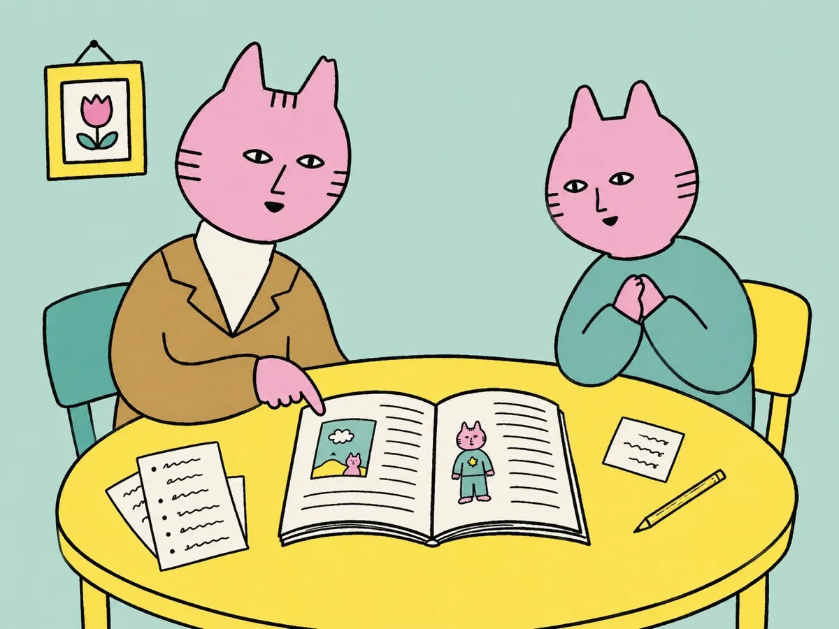 本を囲み、出版について相談する様子を描いたイラスト